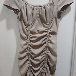 NWOT Ruched Beige Bodycon Dress